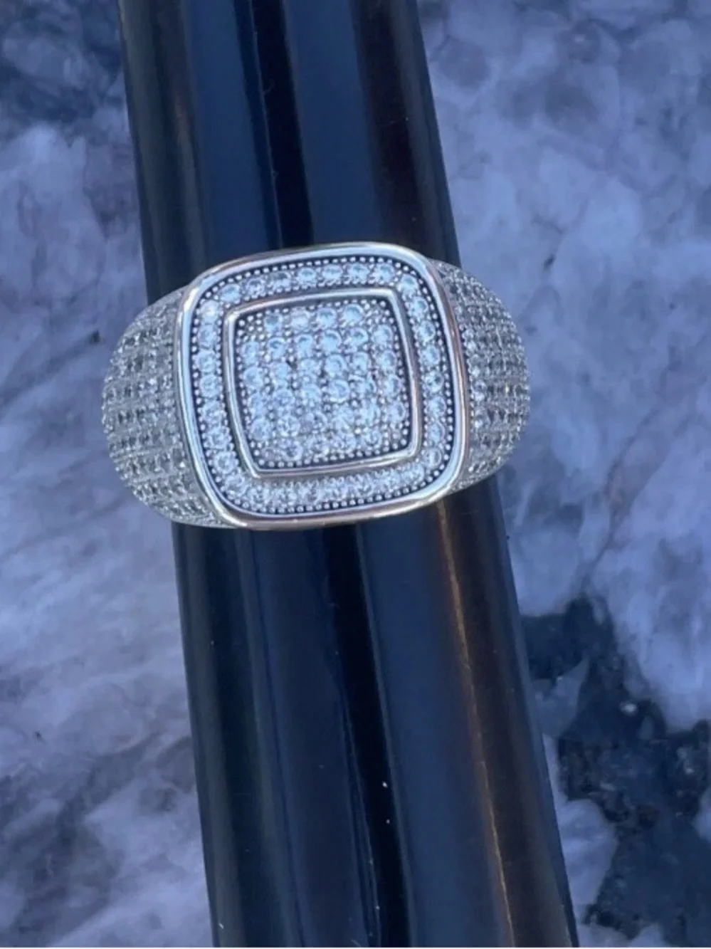 925 Sterling Silver CZ Pave Square Signet Iced Statement Ring Mens Size 13